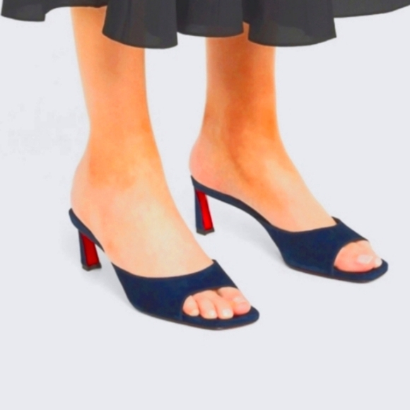 Christian Louboutin Shoes - CHRISTIAN LOUBOUTIN Chloe Par Kitten Heel Mule Sandal Navy Heels